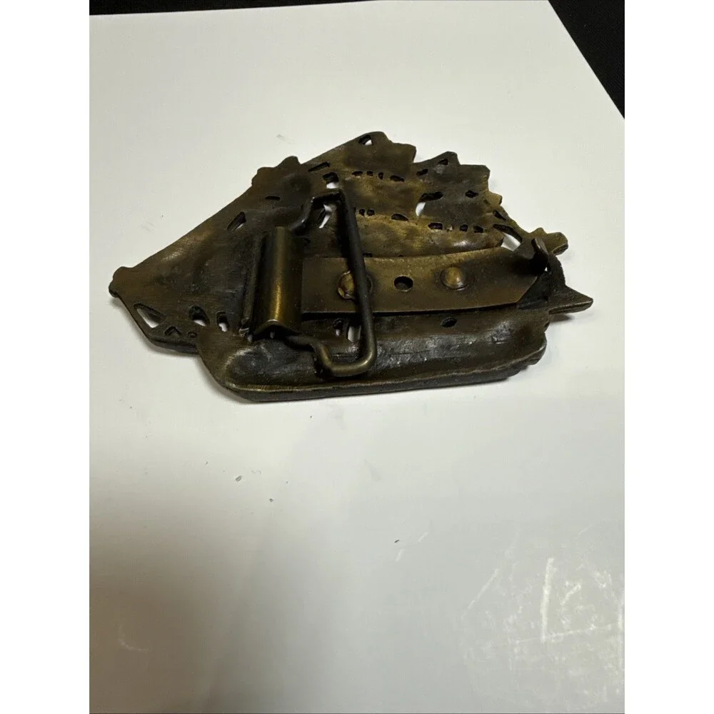 vintage 1970s belt buckle TALL SHIP sailing boat CLIPPER western BRASS cowboy